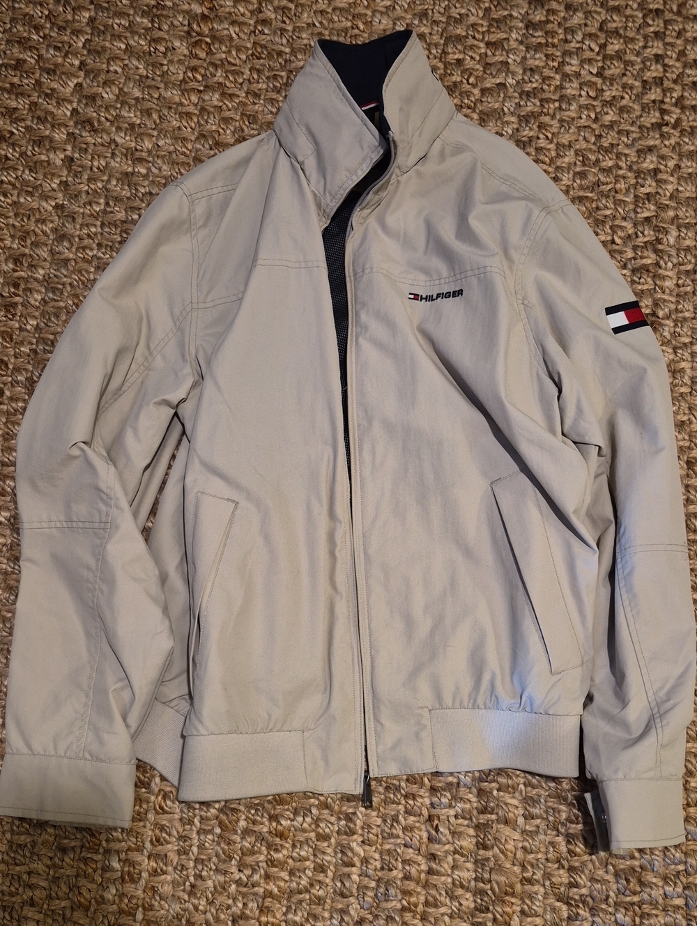 Mens MEDIUM Tommy Hilfiger Light Tan Lightweight Zip Jacket
